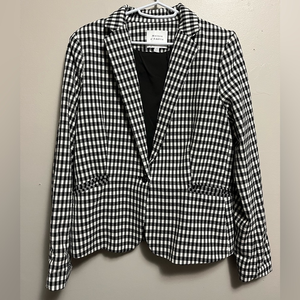Maison d'Amelie Blazer Medium Womens Business Casual Plaid Gingham Lined